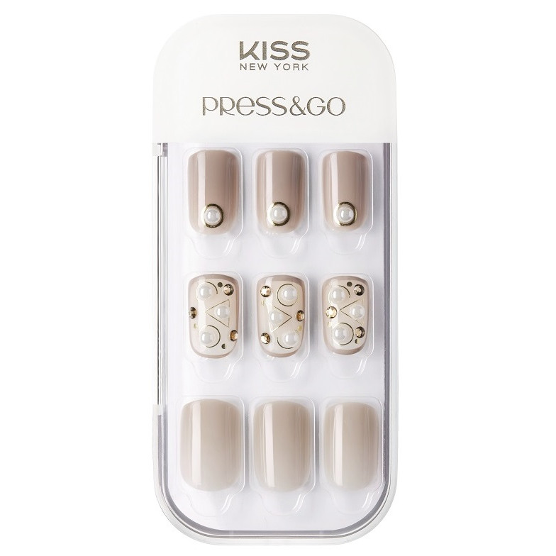 Bộ 30 Móng Tay Gel Tự Dán Press &amp; Go Kiss New York Nail Box - Beige Gold Ring (KPNA22KA)