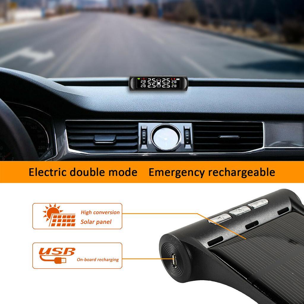 Solar Tyre Tire Pressure Monitoring System Gauge + 4 Internal Sensor