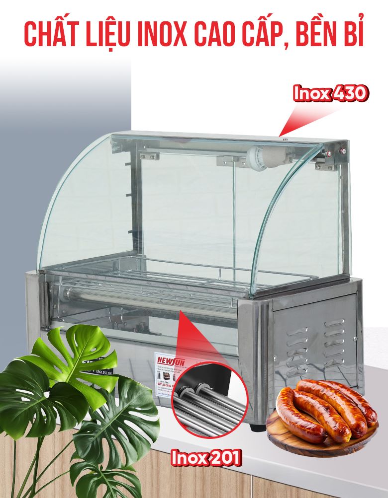 Máy nướng xúc xích 5 thanh CY-5 (kính cong) NEWSUN - Hàng chính hãng