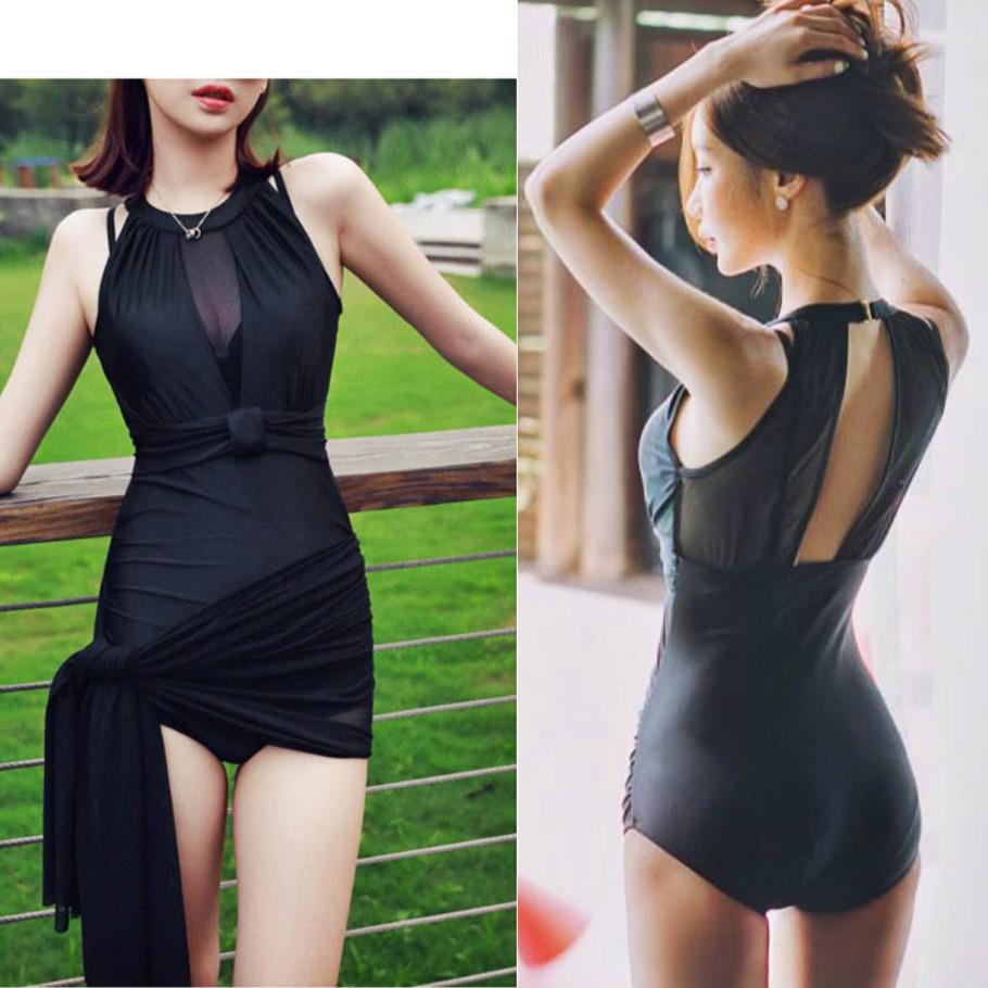 Bộ Đồ Bơi Bikini Nữ 1 Mảnh Phối Nơ Buộc Hở Lưng Đi Biển SAVVY Phong Cách Hàn Quốc Kín Đáo