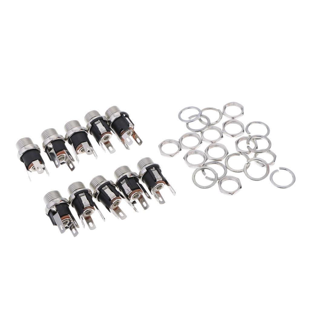 10 Pieces Metal Round 2.1 mm x 5.5 mm Panel Mount DC Connector  Socket