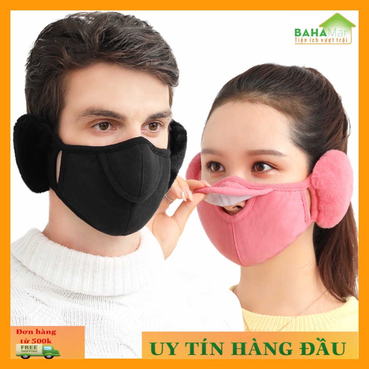 KHẨU TRANG TAI GẤU 2 TRONG 1 BAHAMAR kết hợp giữa khẩu trang và che bịt tai rất tiện và giữ ấm tốt khi ra ngoài vào mùa Đông lạnh