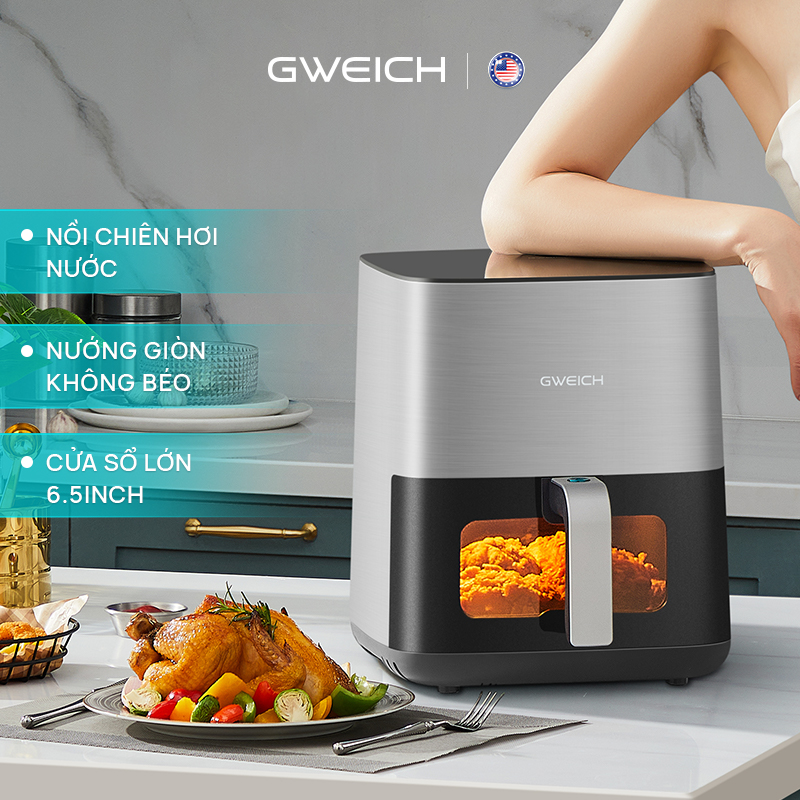 Nồi chiên không dầu hơi nước GWEICH 5.5L GWA-55E02 dung tích 5.5L - Thép không gỉ - Hàng chính hãng