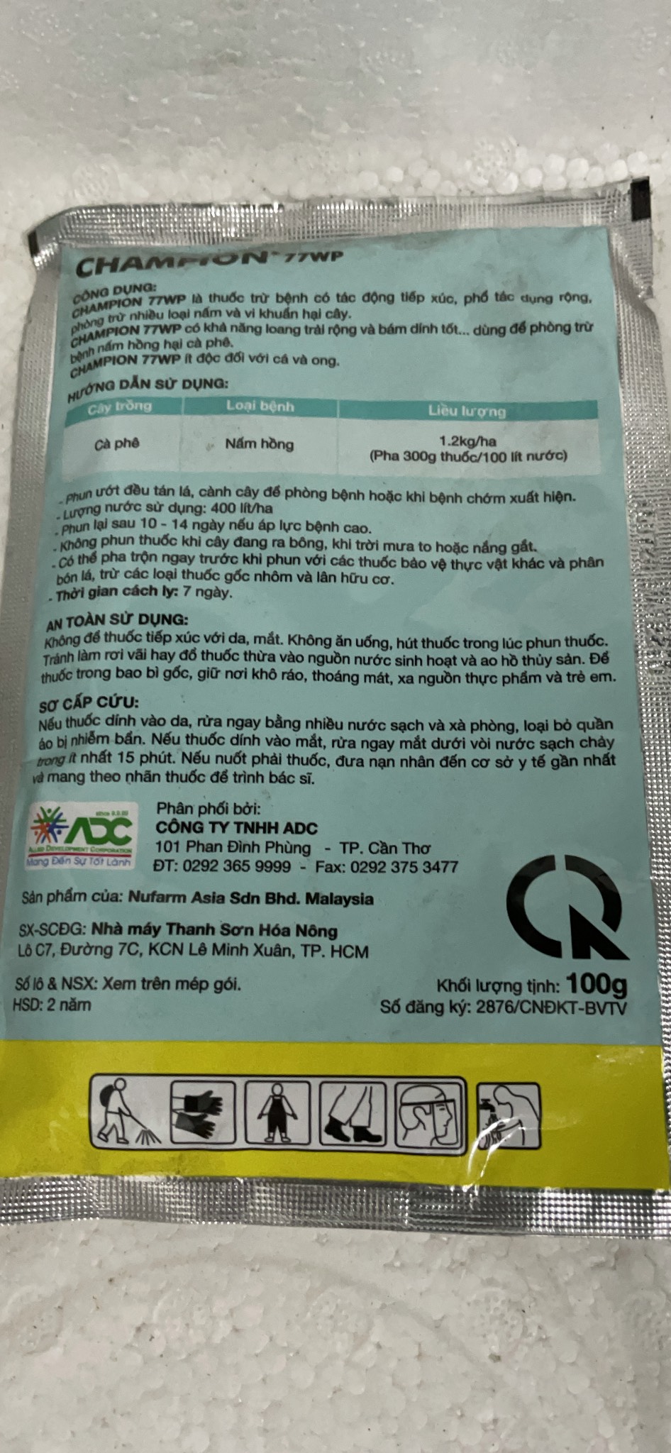Sản phẩm trừ nấm hồng CHAMPION 77WP gói 100g
