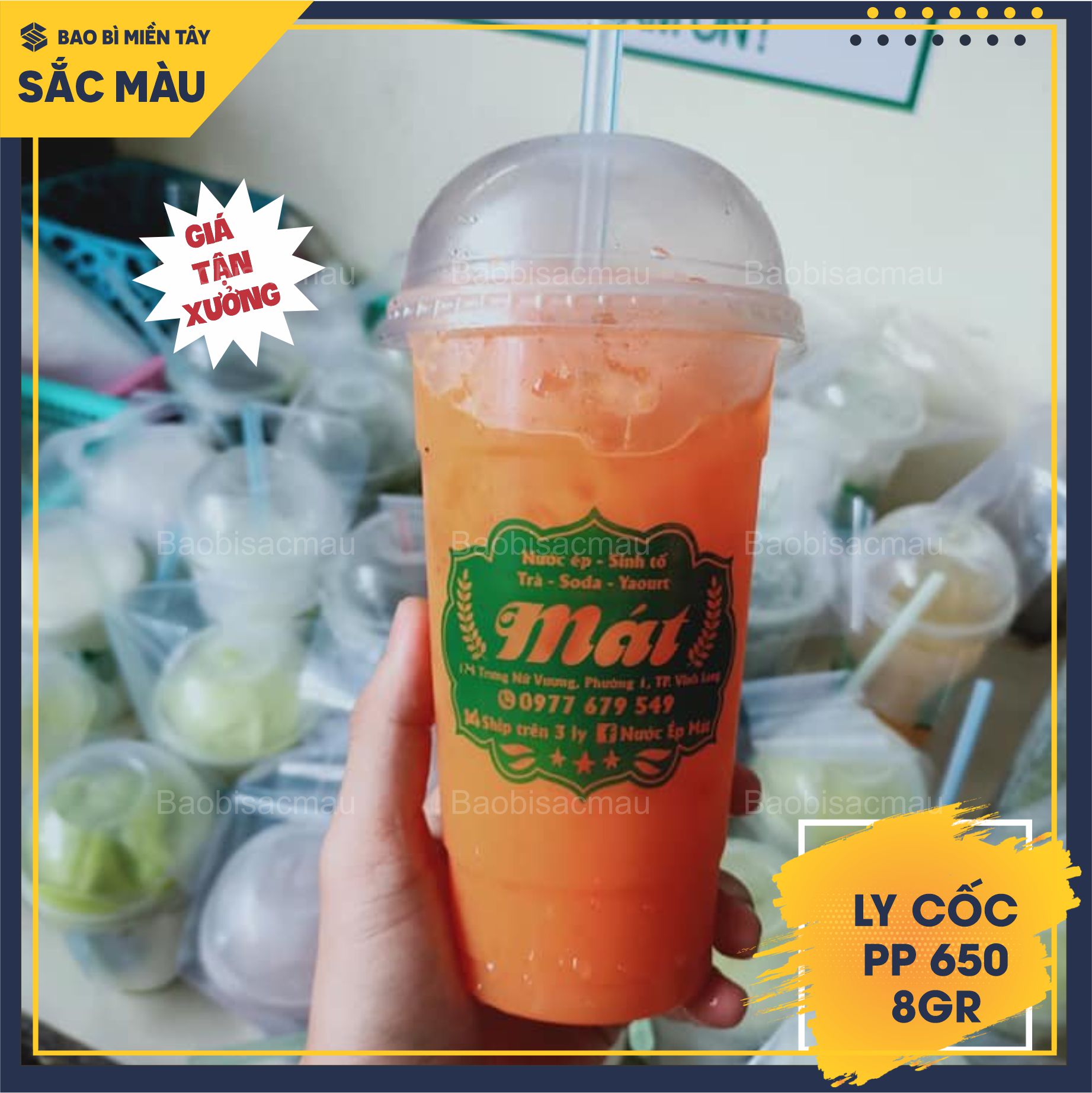 Sỉ 50 cốc nhựa/ ly nhựa PP 650 kèm nắp