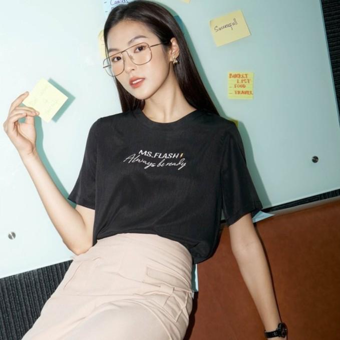 Áo kiểu nữ Méo Shop tay ngắn vải sheer thêu chữ kiểu hàn Ms.Flash