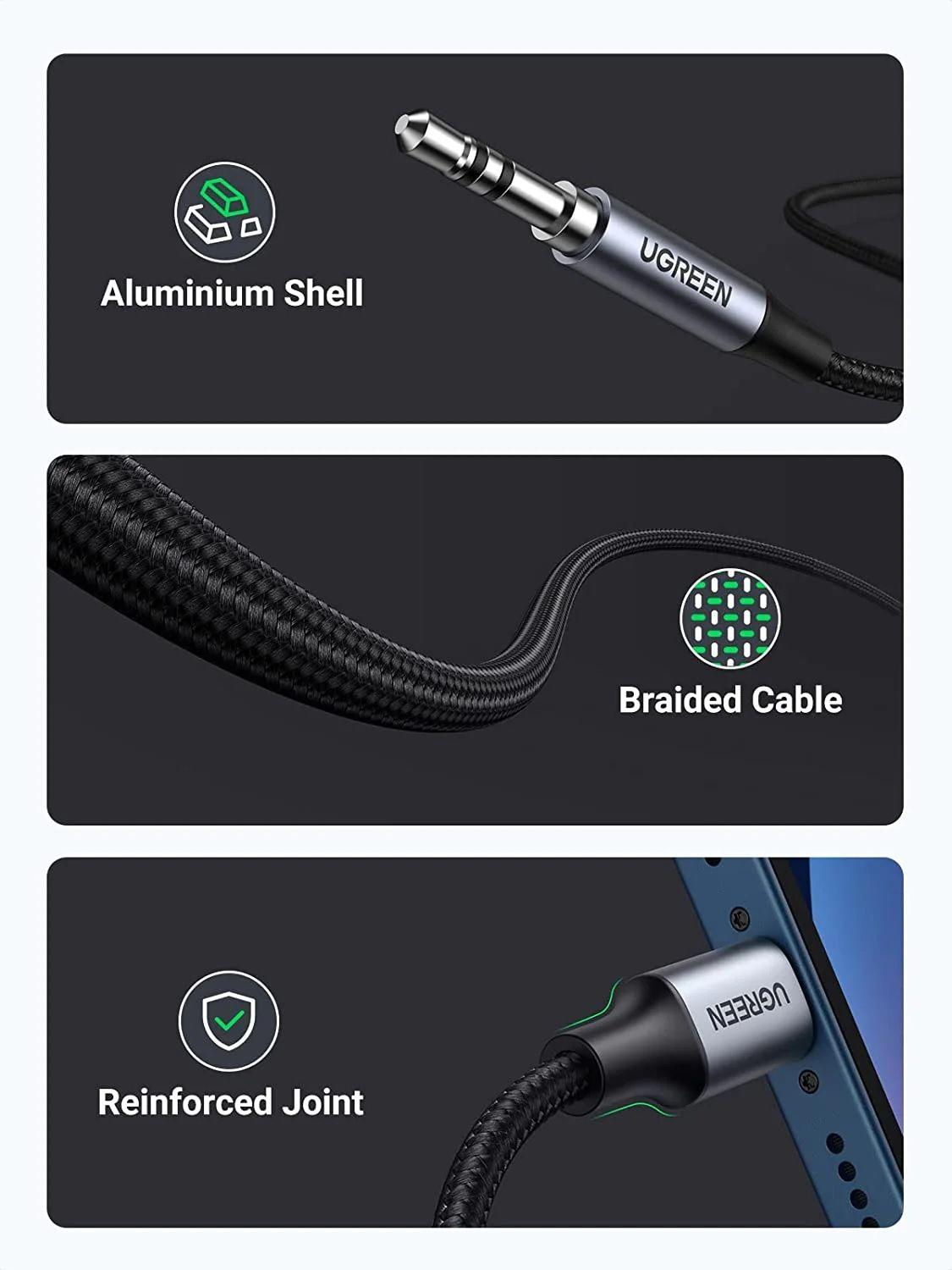 Ugreen UG70862US315TK 2m MFI Cáp Chuyển Đổi Lightning Sang Audio 3.5mm dây dù Màu Đen - HÀNG CHÍNH HÃNG