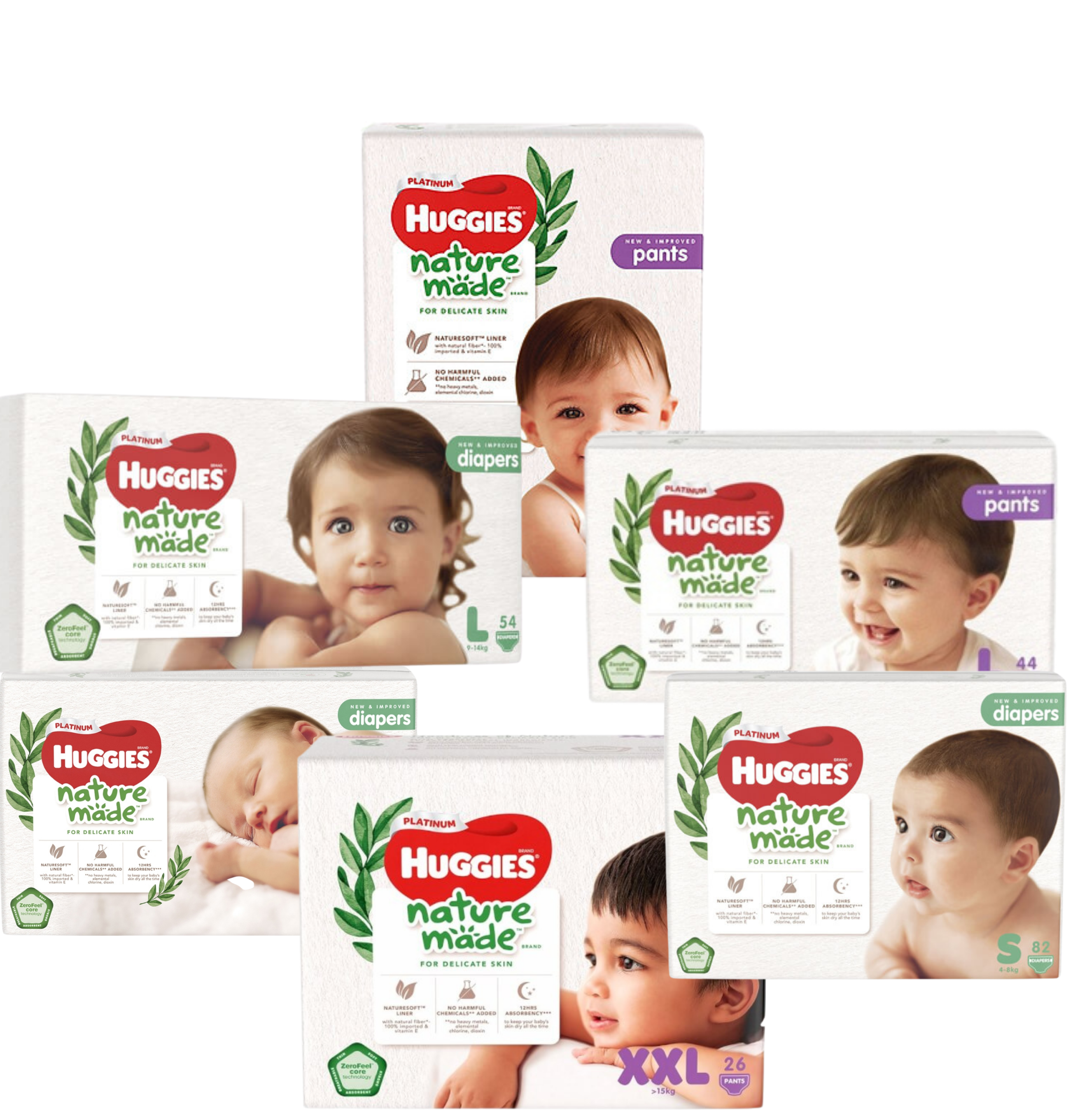 Tã dán/quần Huggies Platinum Nature Made size NB60/S82/M64/L54/XL44/M58/L44/XL38/XXL26 tặng đồ chơi Toyshouse