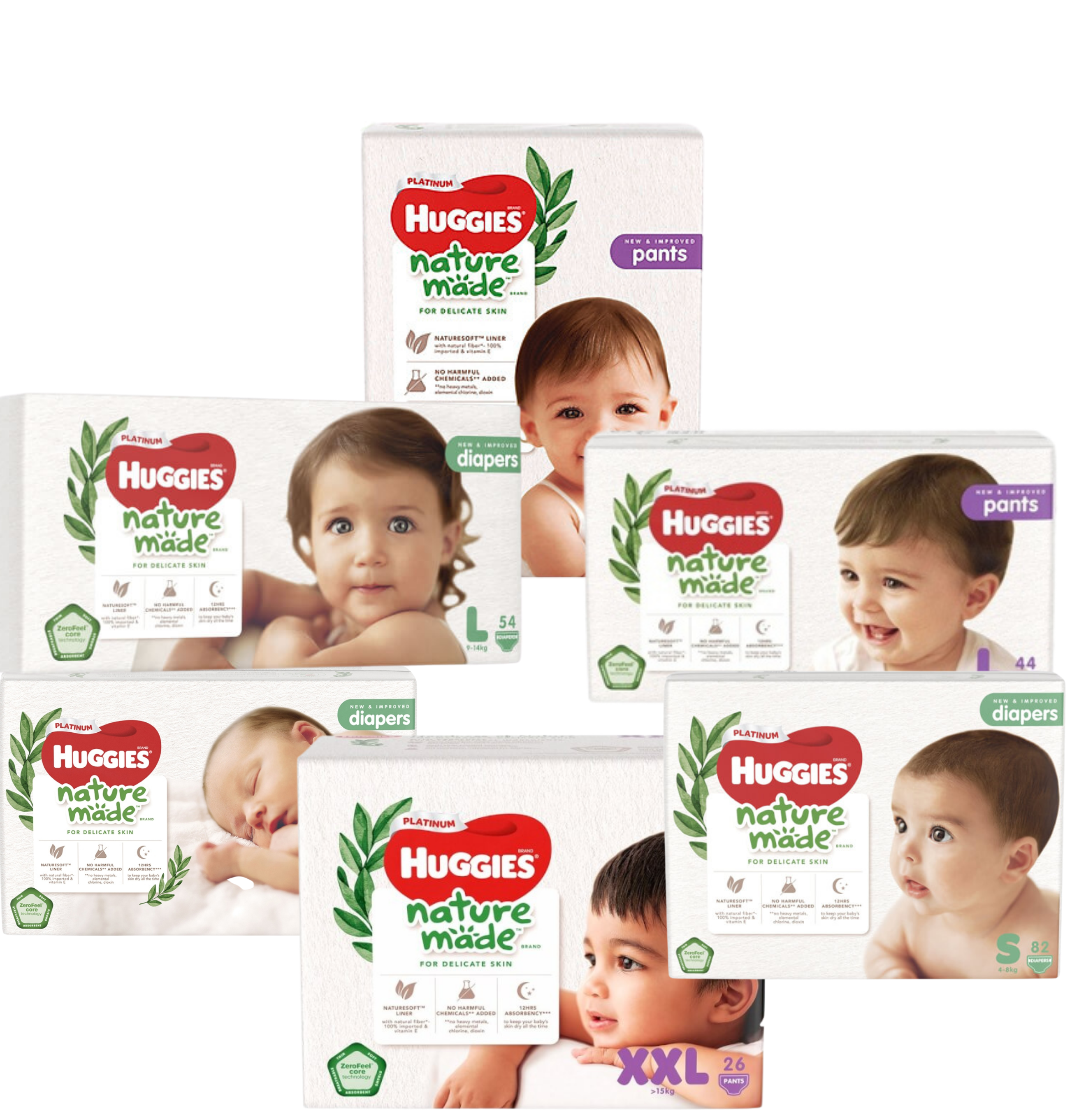 Tã dán/quần Huggies Platinum Nature Made size NB60/S82/M64/L54/XL44/M58/L44/XL38/XXL26 tặng đồ chơi Toyshouse (ngẫu nhiên)