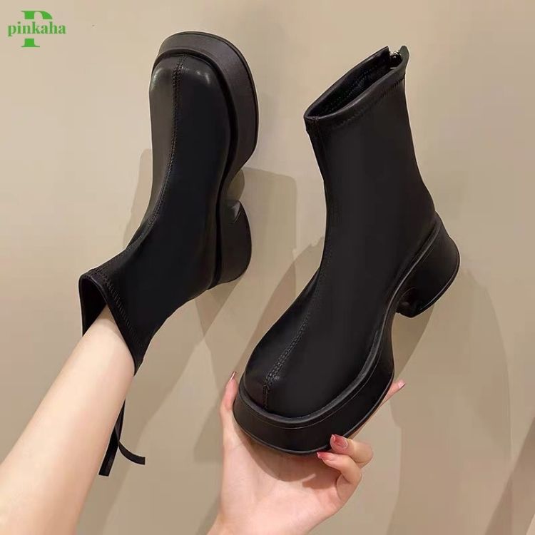 Bốt Nữ Đế Bánh Mì Boots Da Mềm Lót Nỉ Khóa Sau Cao Cấp Boot Mũi Tròn Thời Trang Đế Độn PINKAHA-GB20 ( Video Thật )