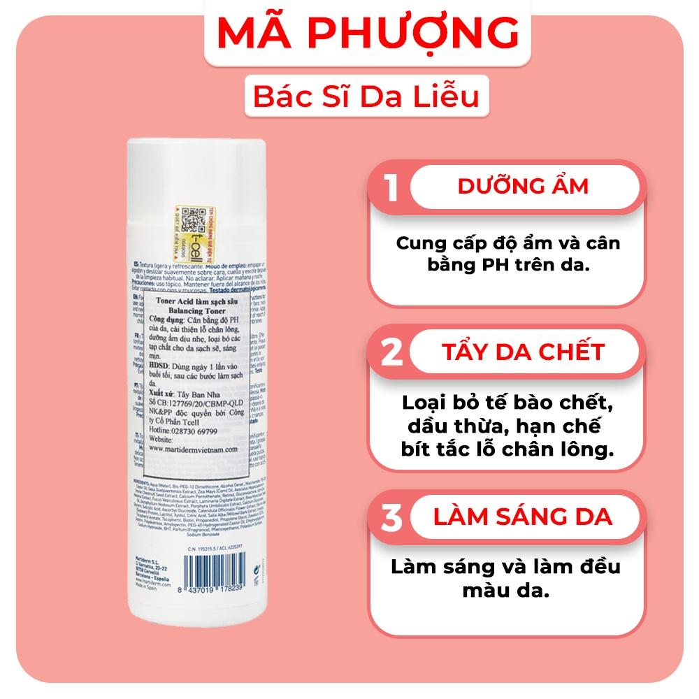 Nước Cân Bằng Làm Sạch Chứa BHA &amp; Prebiotics MartiDerm Essentials Balancing Toner 200ml