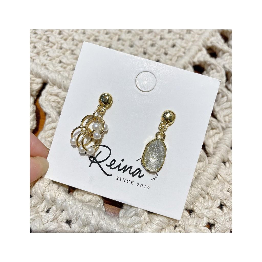 Khuyên tai nữ phong cách Hàn Quốc bất đối xứng đính hạt trai Reina cao cấp