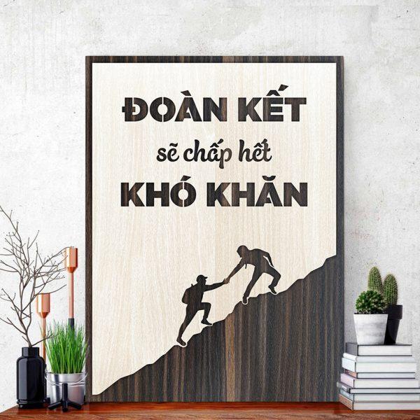 Tranh gỗ decor truyền cảm hứng "Đoàn kết sẽ chấp hết khó khăn"