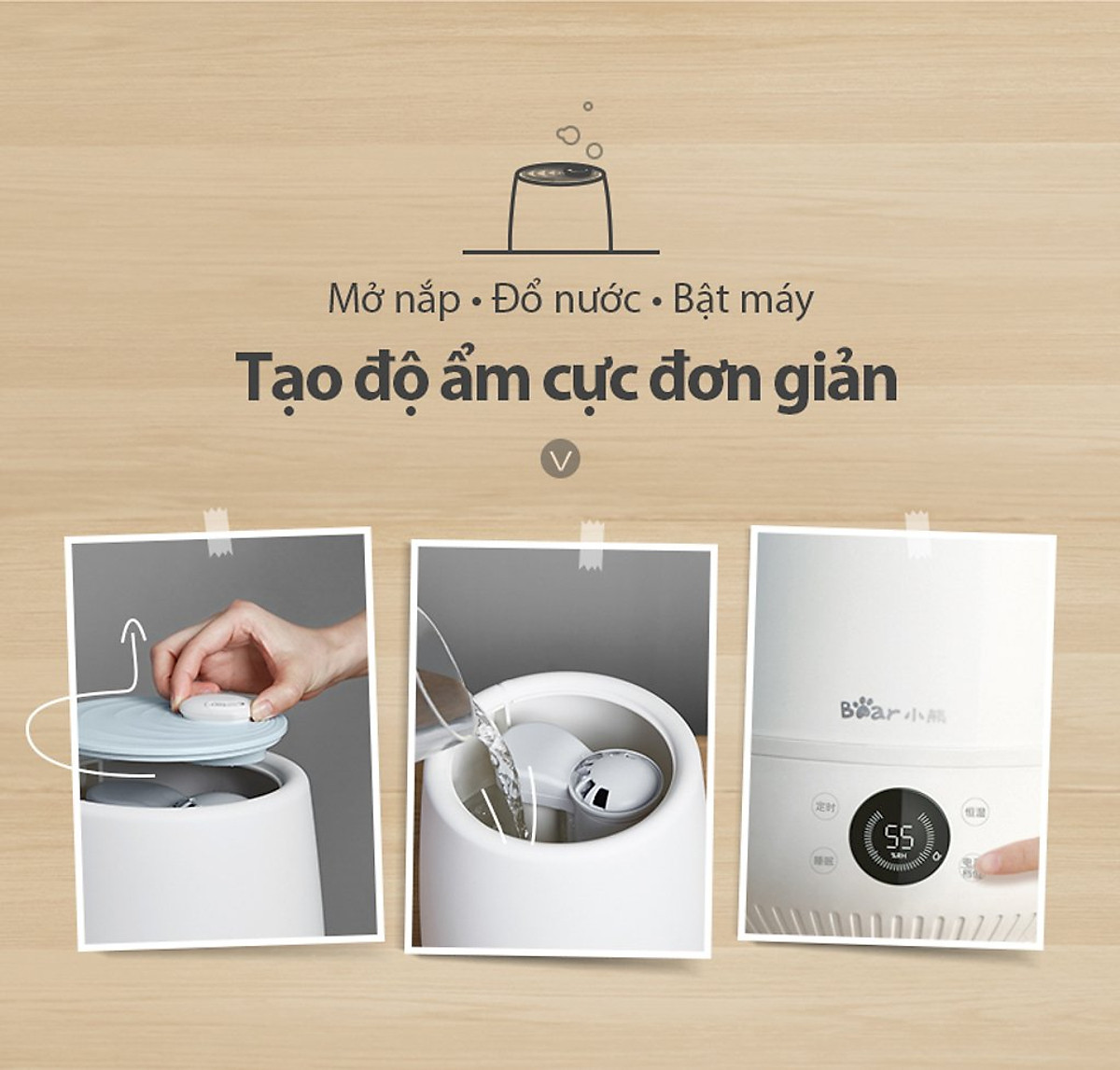 Máy Phun Sương Tạo Độ Ẩm Cao Cấp Bear, Dung Tích 4L - Hàng Chính Hãng