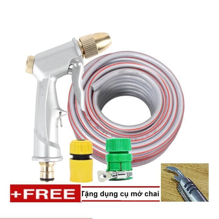 ️ Bộ dây vòi xịt nước rửa xe, tưới cây . tăng áp 3 lần, loại 20m 206701 đầu đồng,cút+ tặng mở chai