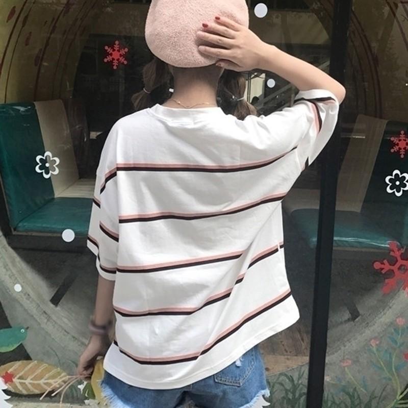 Áo Thun Tay Ngắn Hoạ Tiết Kẻ Sọc Thiết Kế Dáng Rộng Thoải Mái
