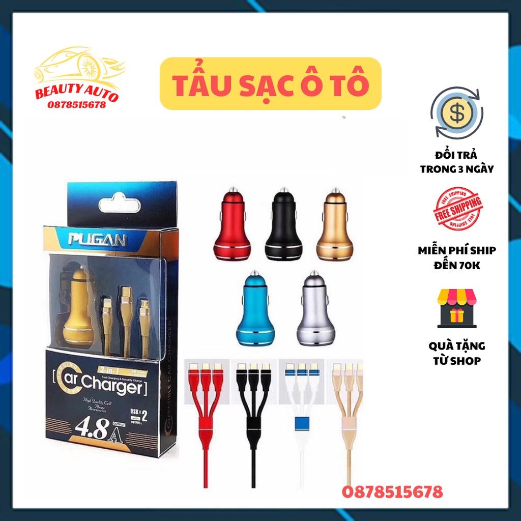 Bộ tẩu Sạc Nhanh 4.8A Pugan, Bộ Sạc Điện Thoại, Thiết Bị 3 Trong 1 Trên Xe Ô tô Cam Kết Hàng Cao Cấp Chất Lượng Loại 1