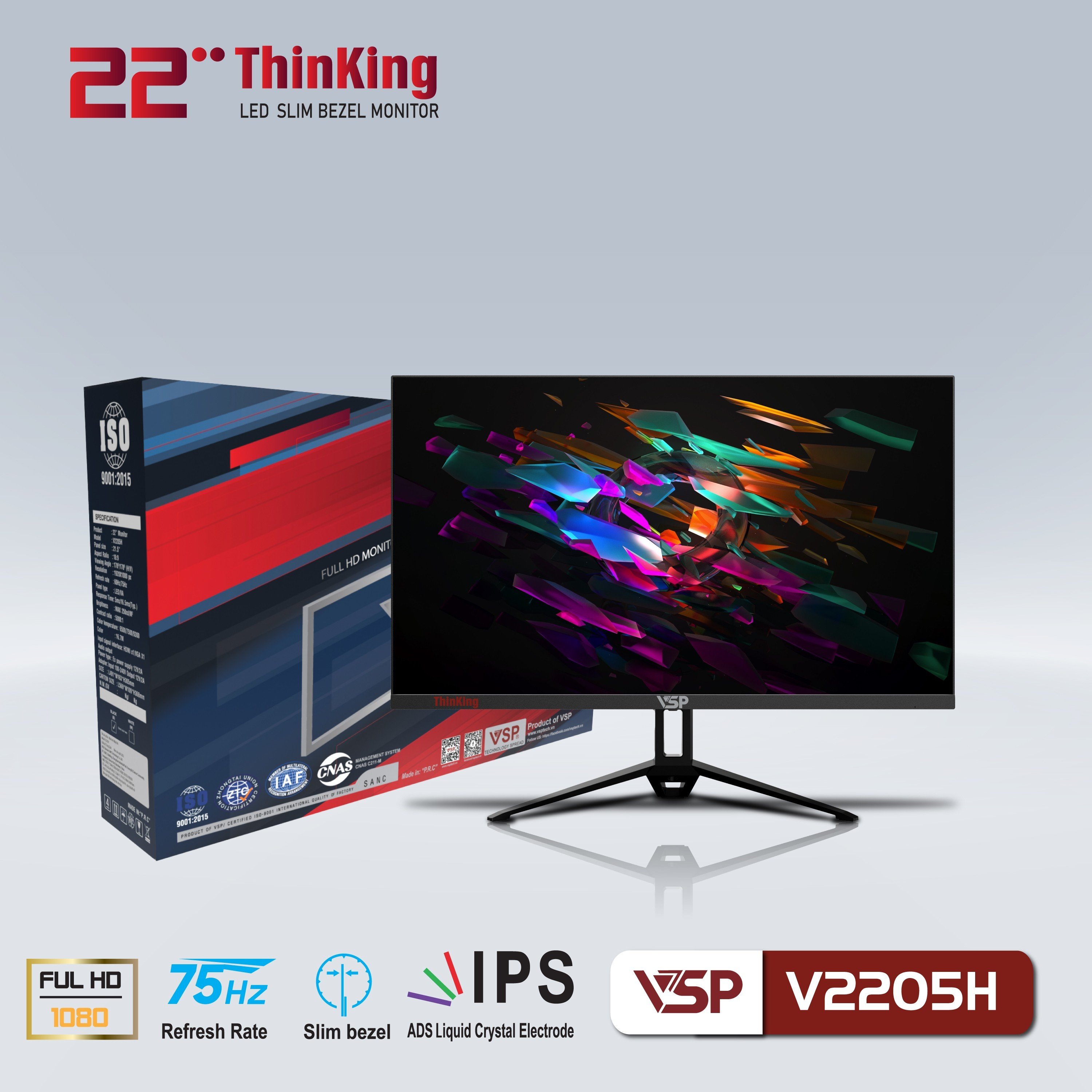 Màn Hình VSP V2205H 22&quot; IPS Đen (FullHD, 75Hz, HDMI, VGA) - JL - HÀNG CHÍNH HÃNG