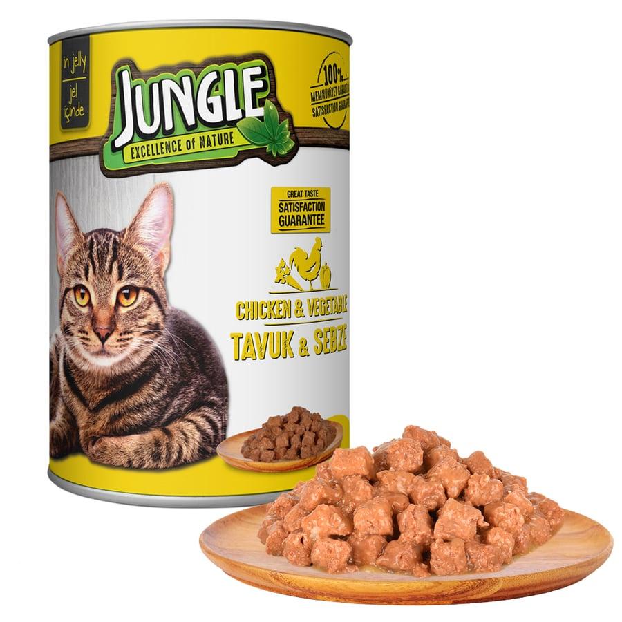 Pate Vị Gà và Rau Củ Cho Mèo Trưởng Thành Jungle Adult Cat Chicken &amp; Vegetable In Jelly Lon 415g - Xuất Xứ Ý