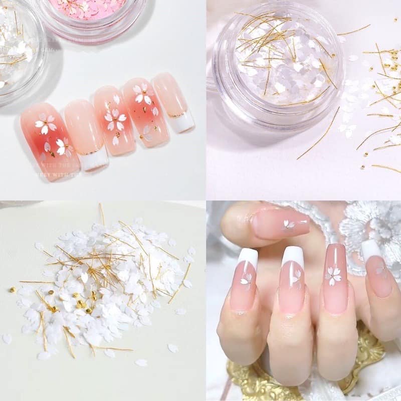 set hoa trắng làm nail phong cách hàn