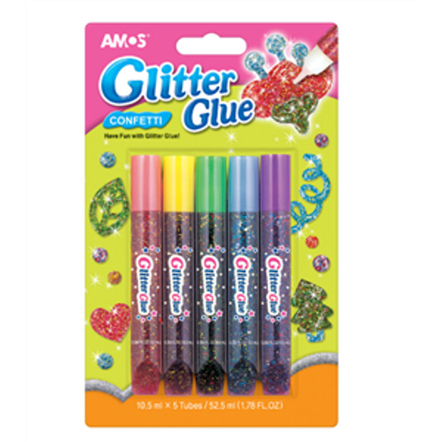 Bộ 2 vỉ 5 bút nhũ màu óng ánh 10.5ml AMOS GLITTER NEON * CONFETTI