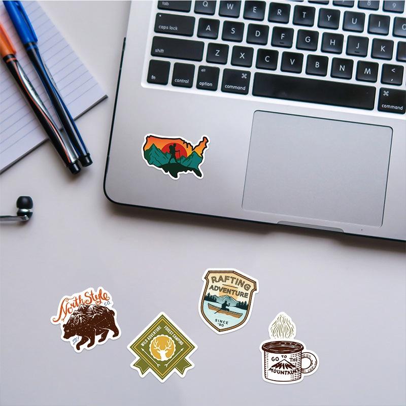 Set 50 Cái STICKER Chủ Đề Camping Chống Thấm Nước Trang Trí Điện Thoại , Laptop , Vali Siêu Cute