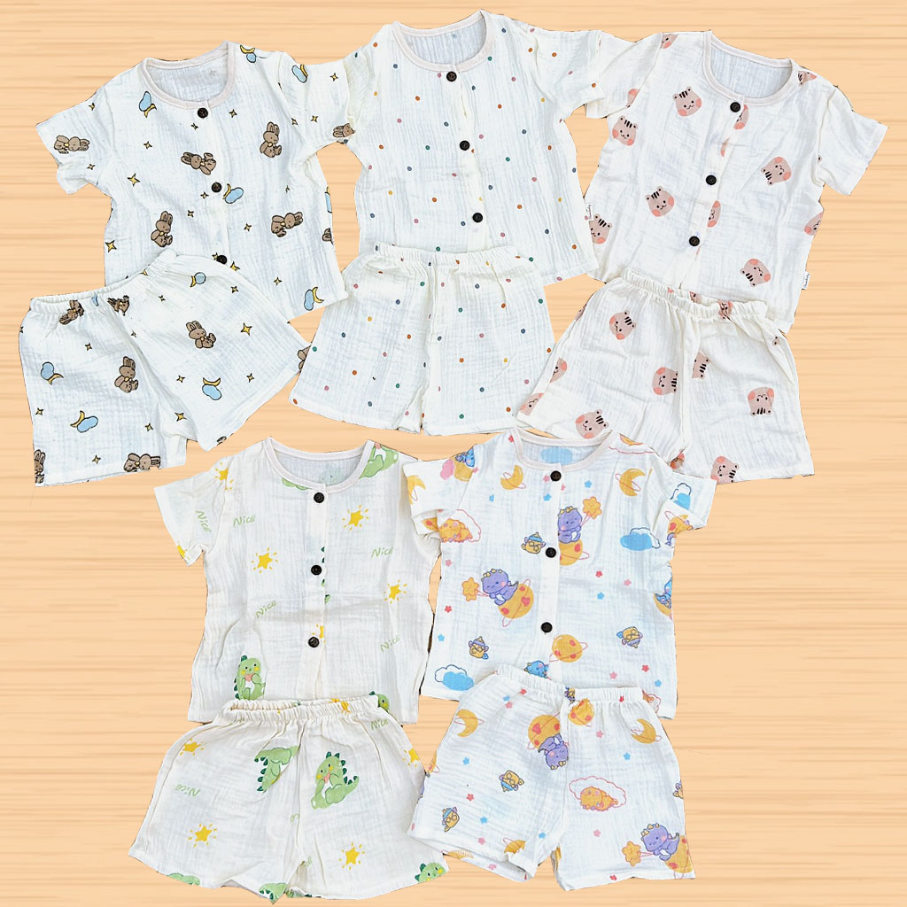 Set Quần Áo Ngắn Tay Muslin Cho Trẻ Sơ Sinh Và Trẻ Nhỏ Dưới 8Kg