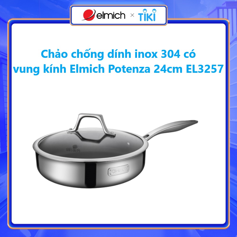 Chảo Chống Dính Inox 304 Có Vung Kính Elmich Potenza El3257