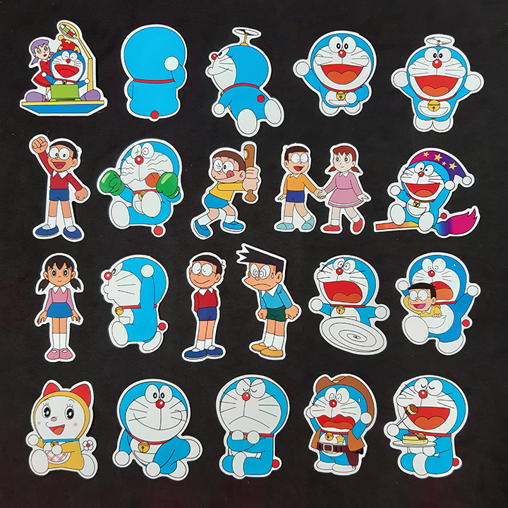 Bộ Sticker dán cao cấp chủ đề DORAEMON VÀ NHỮNG NGƯỜI BẠN - Dùng dán Xe, dán mũ bảo hiểm, dán Laptop