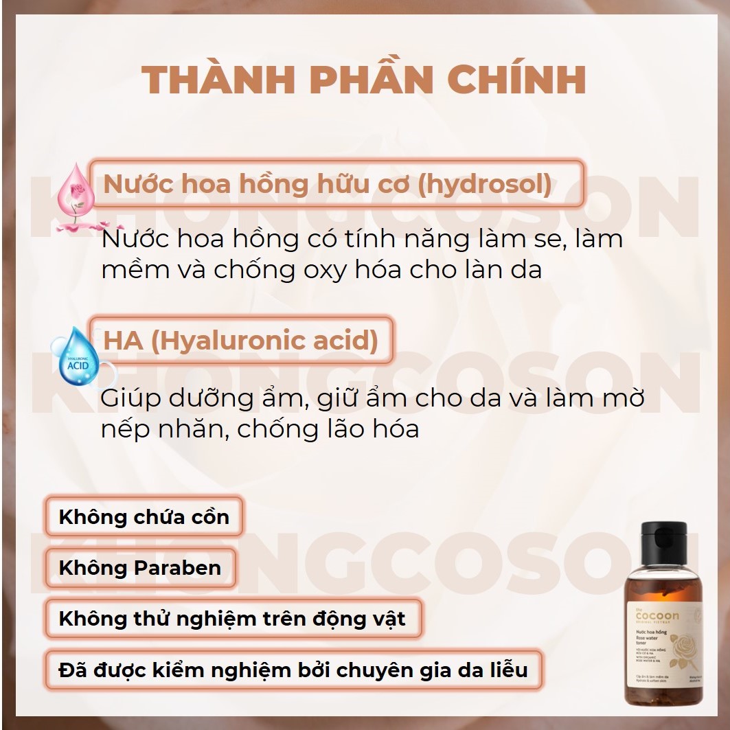 Toner Cocoon Nước Cân Bằng Hoa Hồng 140ml + Tặng Kèm Túi Cói Thời Trang