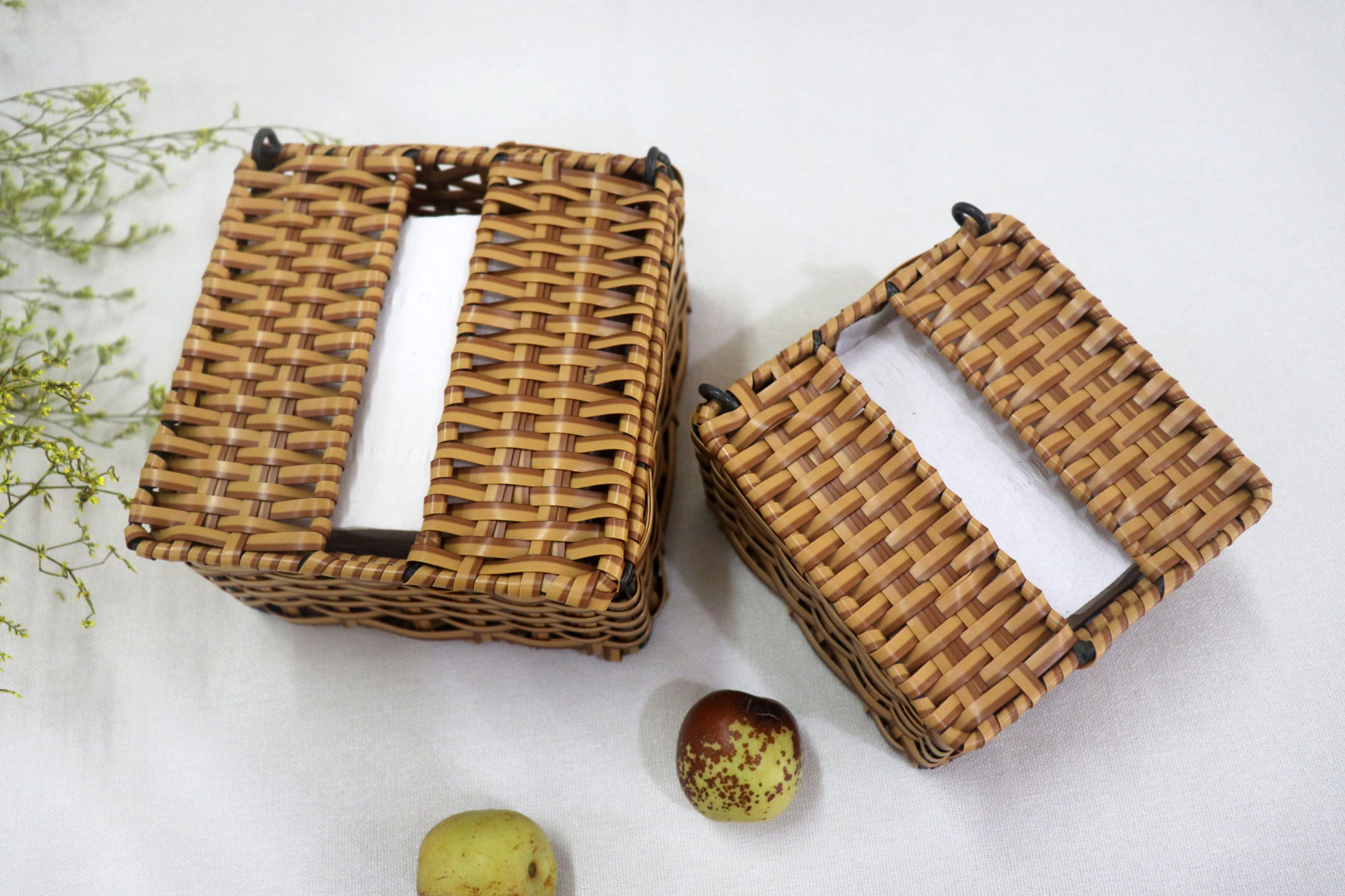 Hộp đựng khăn giấy, hộp đựng giấy bằng nhựa giả mây, D13x13cm