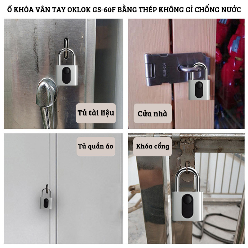 Ổ khóa vân tay cỡ lớn OKLOK GS60F bằng thép không gỉ chống nước chống phá khóa cảm biến 1 chạm