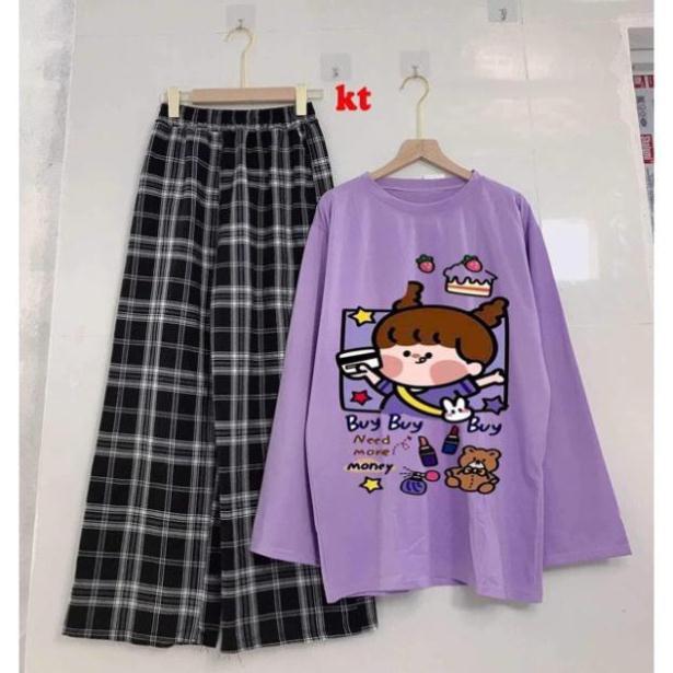 Sét áo sweater cô gái so cute+ quần kẻ ô siêu xinh -ND16