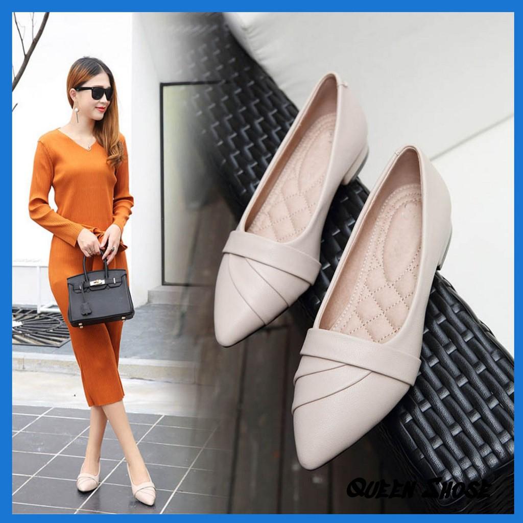 giày nữ đế bằng da lỳ cao cấp Hàng Xuất Dư