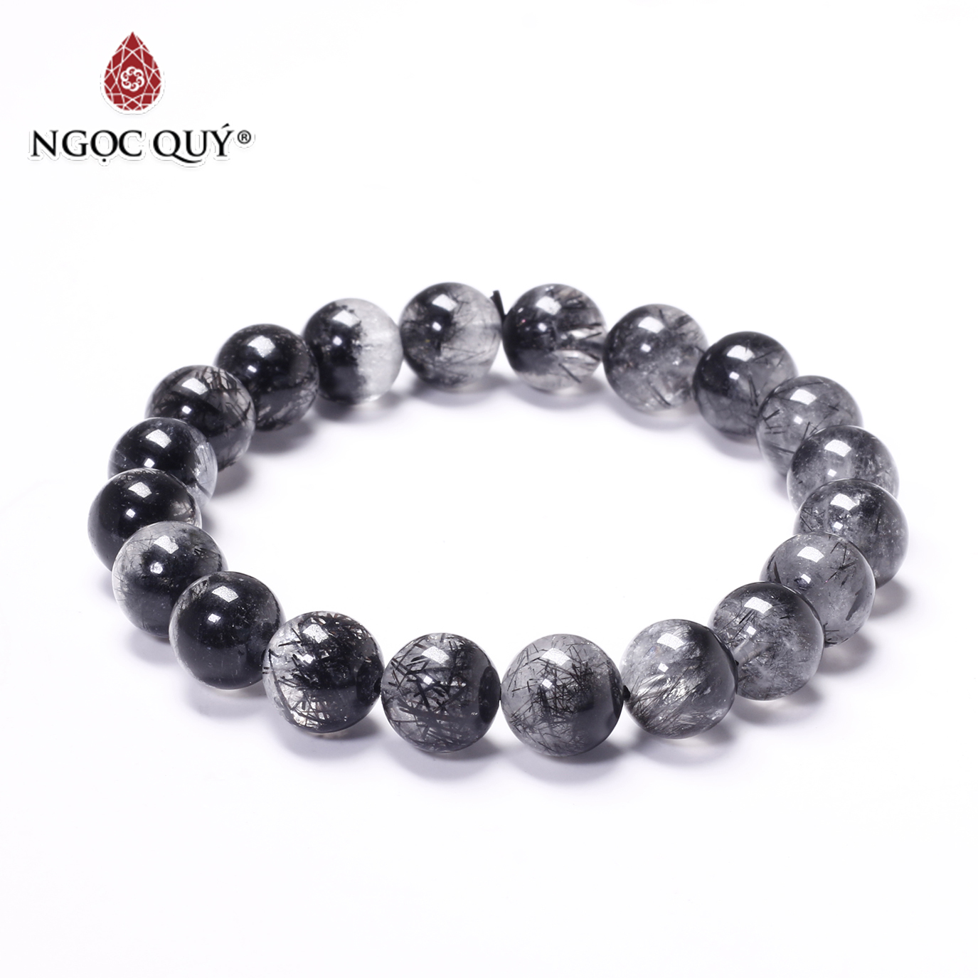 Vòng tay đá thạch anh tóc đen hạt 10mm bạc mệnh thủy, mộc - Ngọc Qúy Gemstones