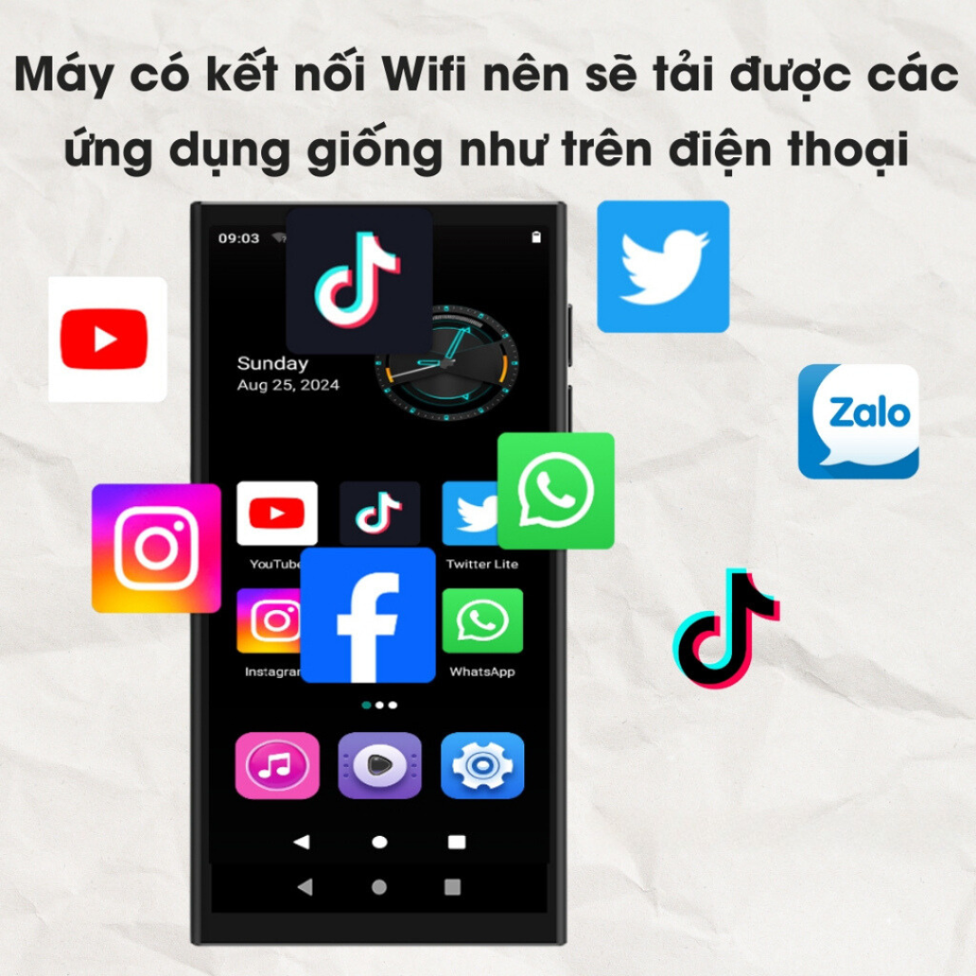 Ruizu Z90 Máy Nghe Nhạc Android WiFi/Bluetooth  Màn hình Full HD 4.0 inch, RAM 4GB, ROM 64GB, Android 10  Xem YouTube, tải App dễ dàng  Pin 2200mAh, 20h nghe nhạc  Jack 3.5mm HiFi, chế độ đọc sách  Tiếng Việt dễ sử dụng - Hàng Nhập Khẩu