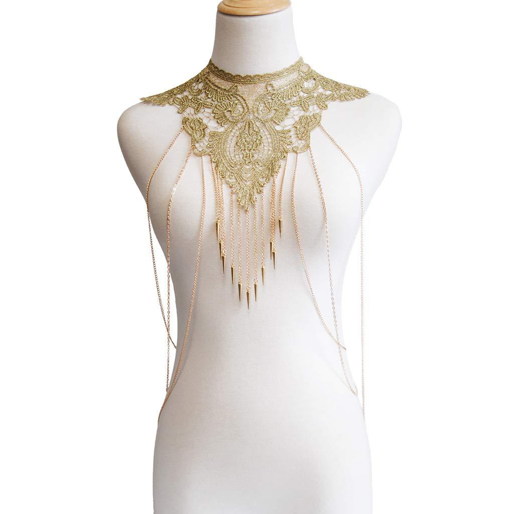 Vàng Thin Chain Flower Ren Bikini Body Chain Chuỗi Vòng cổ Phụ nữ, vàng, có thể điều chỉnh