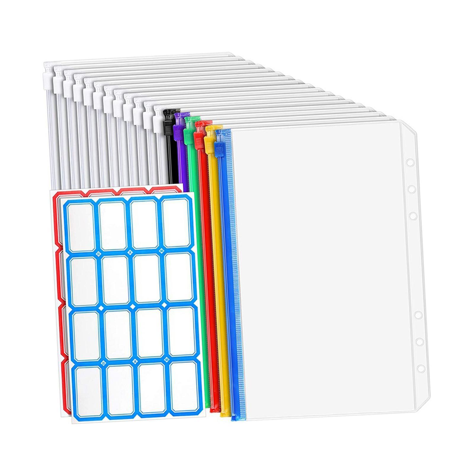 18 Pieces Binder Pocket Notebook Binder Loose Leaf Bags 6 Holes Binder Zipper Folders Waterproof Pouch Document Filing Bags