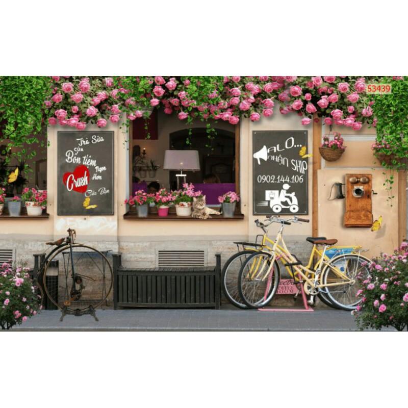 Tranh lụa 3D Hàn Quốc trang trí quán cafe, trà sữa KT ngang 1.25m*0.8m