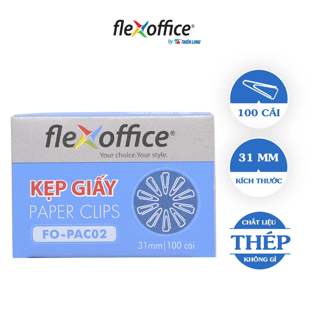 Combo 5 hộp Kẹp giấy Flexoffice FO-PAC02 (31mm)