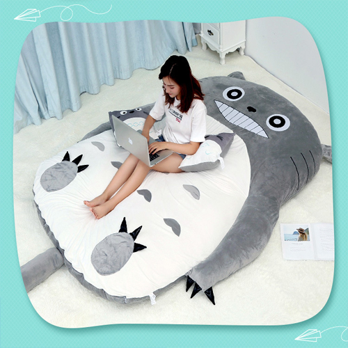 Giường Lười Totoro Thêu Hình Thú Siêu Cute Hàng Xịn Chuẩn Bông Êm Ái Vải Cotton Dày Dặn Chống Xù