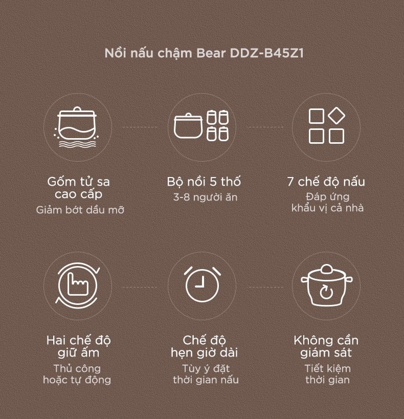 Nồi nấu chậm Bear DDZ-B45Z1 (4,5 lít). Hàng chính hãng