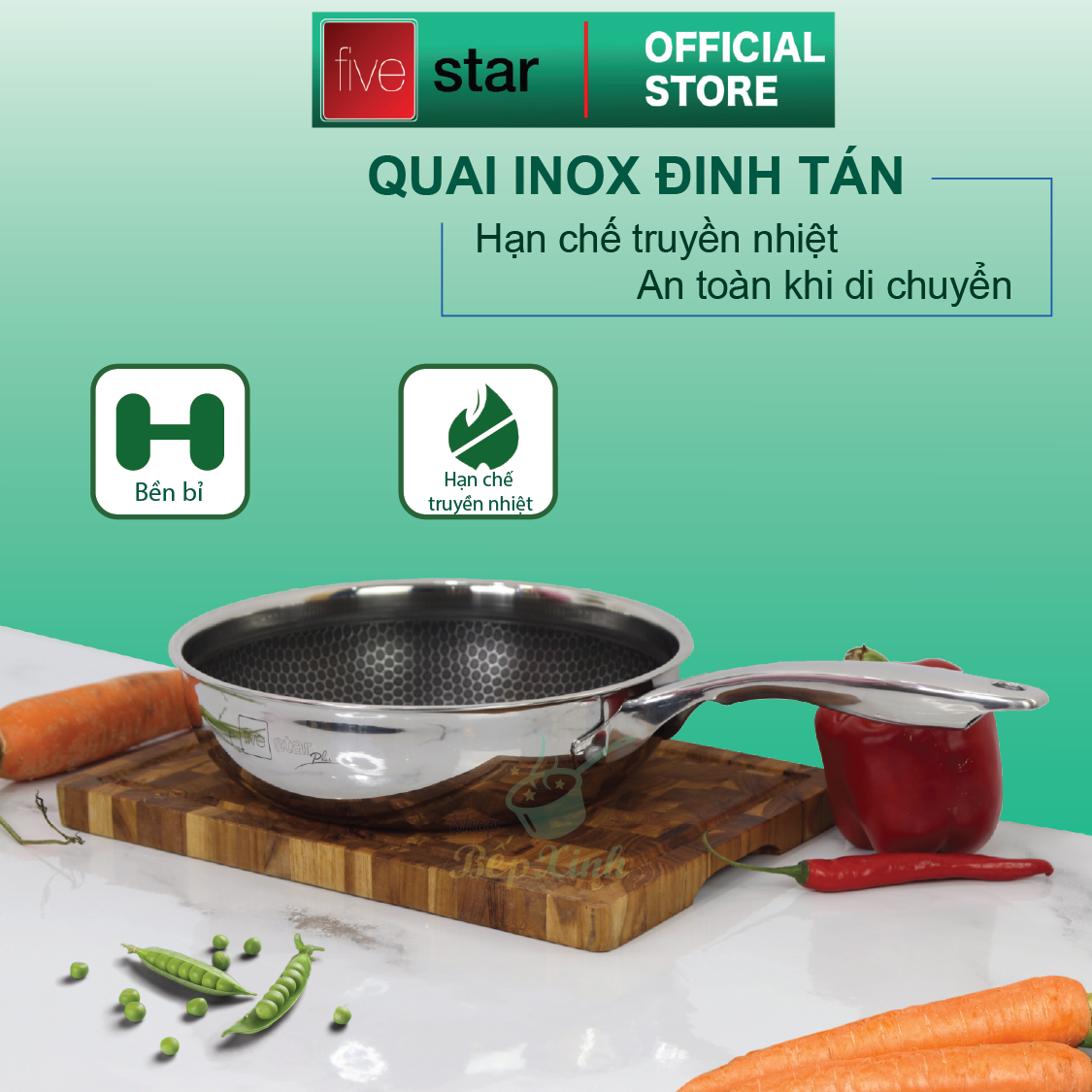 Bộ nồi chảo quánh inox FiveStar Plus 5 chiếc 3 lớp đáy liền inox 304 nắp kính, bảo hành 25 năm