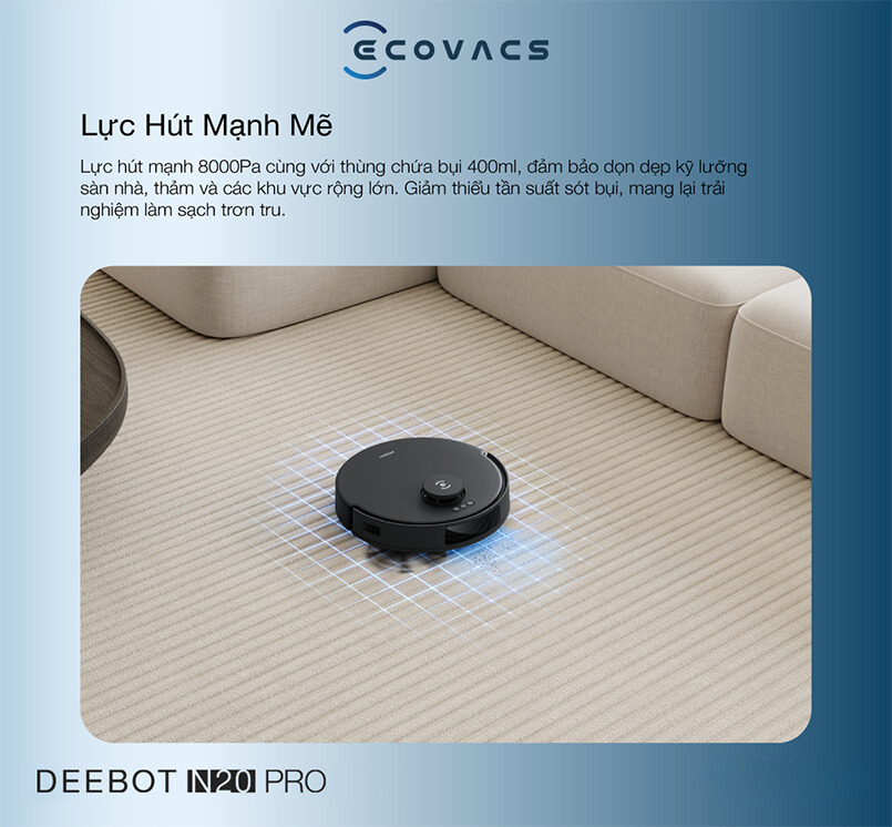 Robot Hút Bụi Lau Nhà Ecovacs Deebot N10 Kết Nối App Lực Hút 4300 Pa Phù Hợp Diện Tích 300m2 Công Suất 40 W - Hàng Chính Hãng