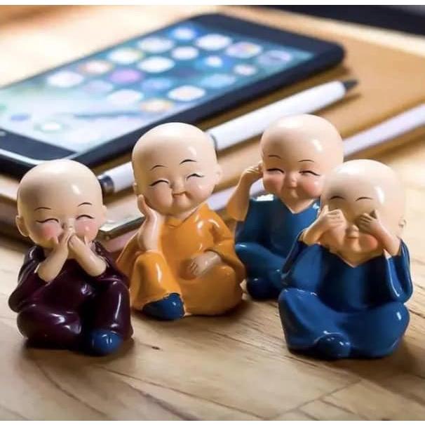 Tmark - BỘ TƯỢNG TỨ KHÔNG, bộ tượng chú tiểu mini, bộ tượng đẹp trang trí xe oto