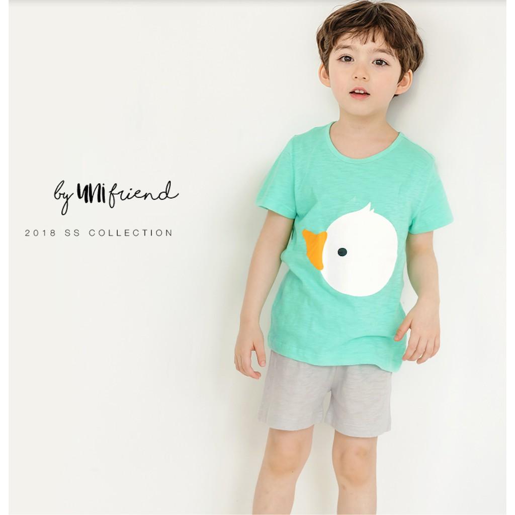 Bộ đồ bé trai / bé gái Hàn quốc uniFriend ngắn tay _ vịt xanh cotton