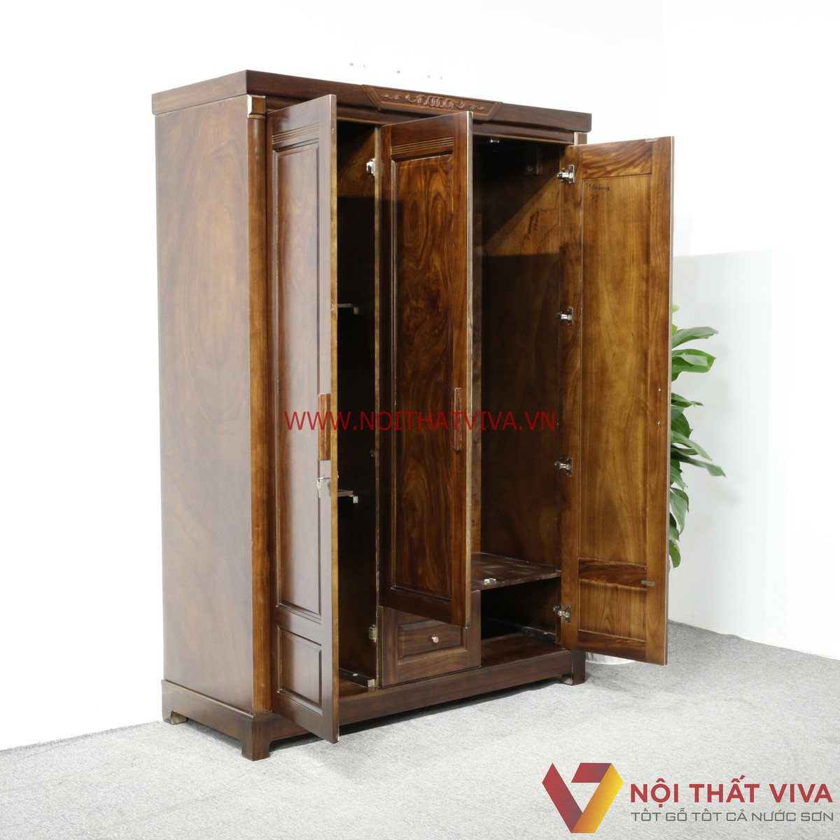 Tủ Quần Áo 3 Cánh Gỗ Óc Chó Tự Nhiên Đẹp Sang Trọng