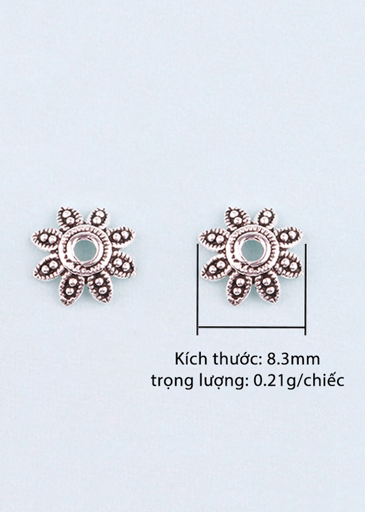 Combo 10 cái charm bạc chụp hạt họa tiết hoa văn lá 8 cánh - Ngọc Quý Gemstones