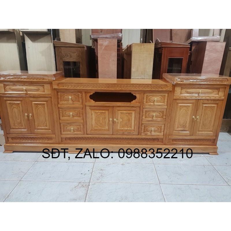 kệ ti vi gỗ sồi màu hương vân đẹp 2m2