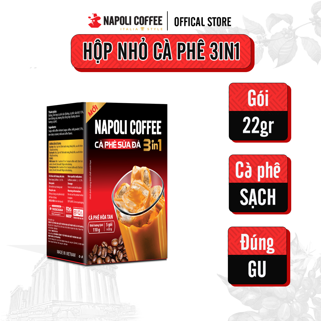 Cà Phê Hoà Tan Sữa Đá 3IN1 Napoli Coffee - Cà phê Sạch Đậm Vị Arabica/Robusta, Ngọt Dịu Cà Phê Sữa